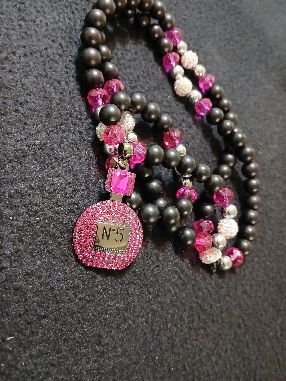 Pink Crystal Perfume Bottle Chanel #5 Charm Necklace for Women